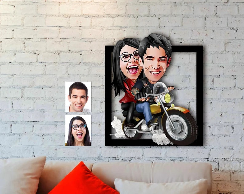 3D wooden relationship Portrait (motor bike together)